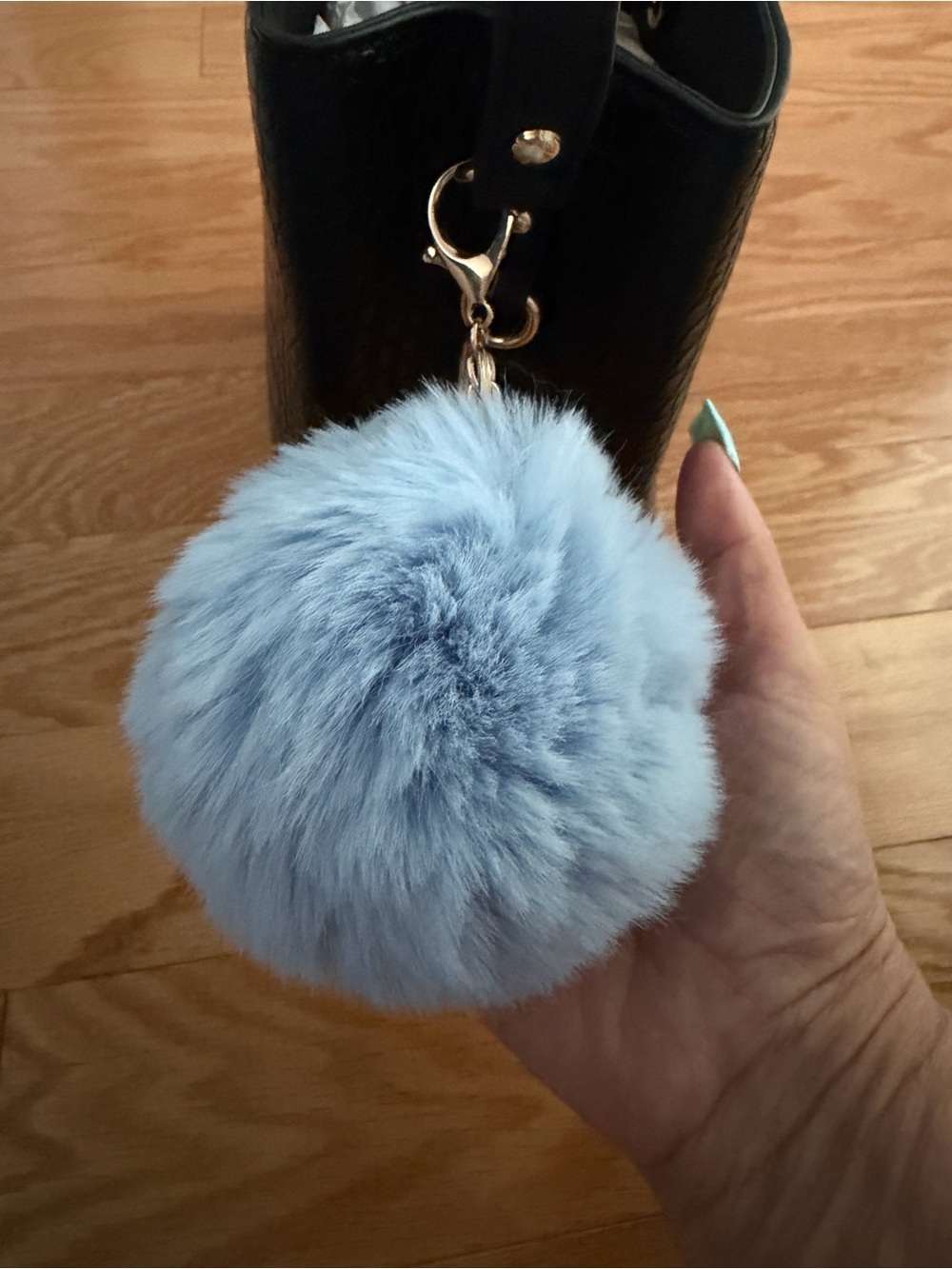 Light Blue Faux Fur Pom Pom Keychain bag charm